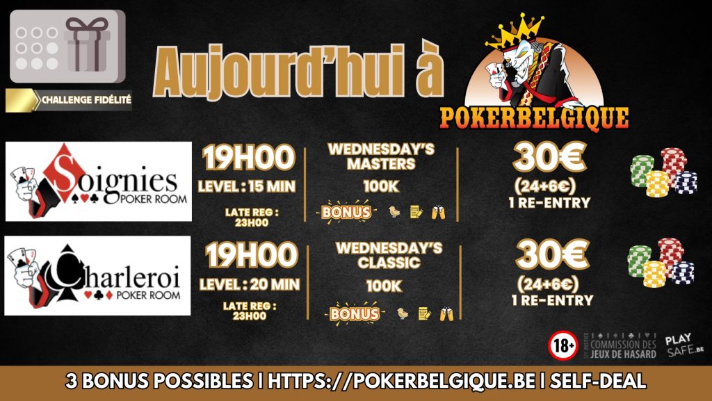 Ce mercredi 10/04 à Poker Belgique