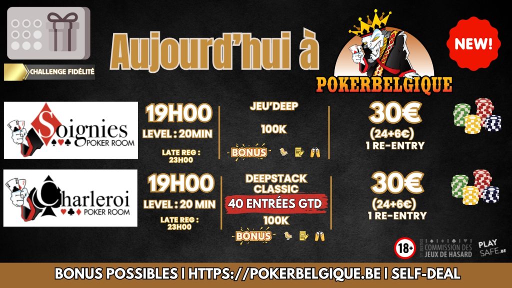 Ce jeudi 25/04 à Poker Belgique, venez réviser vos classiques!
